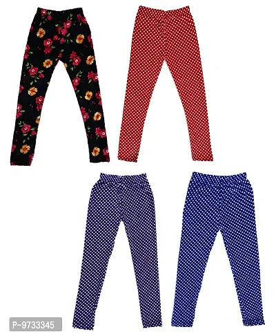 KAYU? Girl's Velvet Printed Leggings Fashionable Ultra Comfortable for Winters [Pack of 4] Black, Red White, Navy Blue, Blue