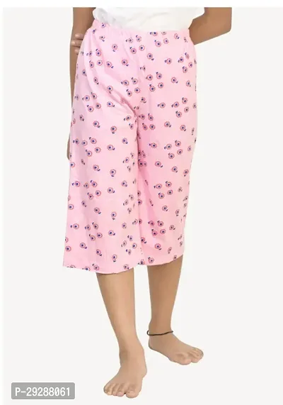 Stylish Pink Cotton Printed Capris For Girl-thumb0