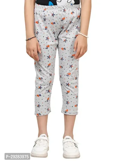 Stylish Grey Cotton Blend Printed Capris For Girl-thumb0