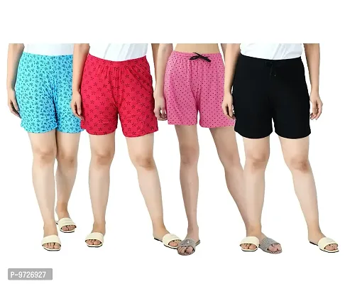 KAYU? Women's Cotton Regular Fit Solid and Printed Shorts/Hot Pant [Pack of 4] Multicolor6