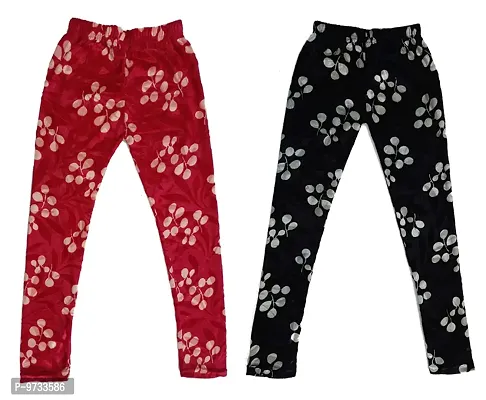 KAYU? Girl's Velvet Printed Leggings Fashionable Ultra Comfortable for Winters [Pack of 2] Red Cream, Black Cream