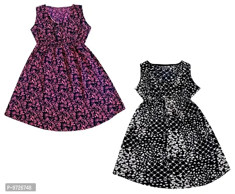 KAYU? Kids Girl's Crepe Printed Frock Dress for Girl's - Regular Fit [Pack of 2] Multicolor17