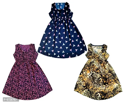 KAYU? Kids Girl's Crepe Printed Frock Dress for Girl's - Regular Fit [Pack of 3] Multicolor4