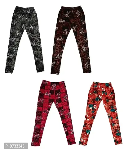 KAYU? Girl's Velvet Printed Leggings Fashionable for Winters [Pack of 4] Multicolor17