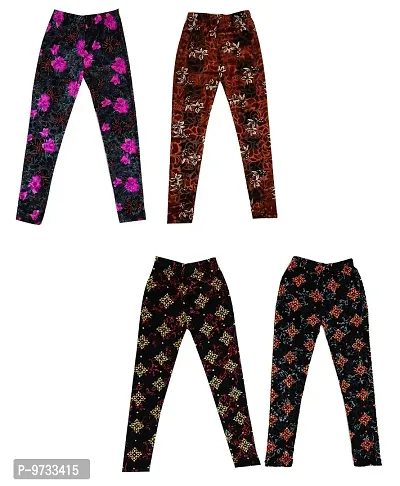 KAYU? Girl's Velvet Printed Leggings Fashionable for Winters [Pack of 4] Multicolor K-thumb0