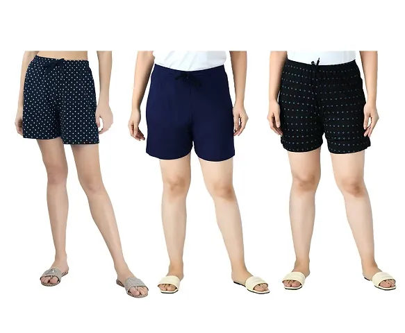 KAYU? Women's Cotton Regular Fit Solid and Printed Shorts/Hot Pant [Pack of 3]