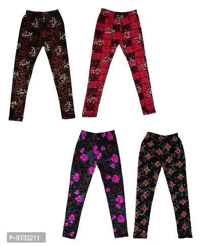 KAYU? Girl's Velvet Printed Leggings Fashionable for Winters [Pack of 4] Multicolor28