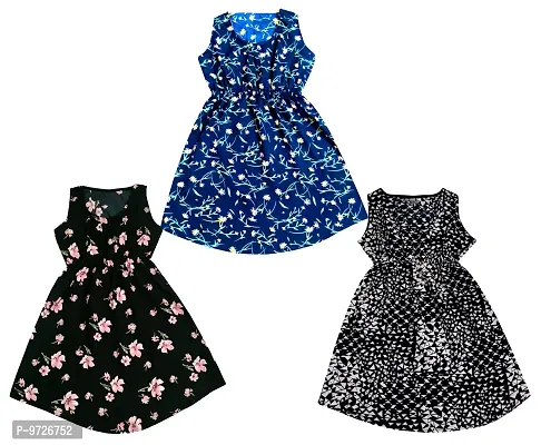 KAYU? Kids Girl's Crepe Printed Frock Dress for Girl's - Regular Fit [Pack of 3] Multicolor14