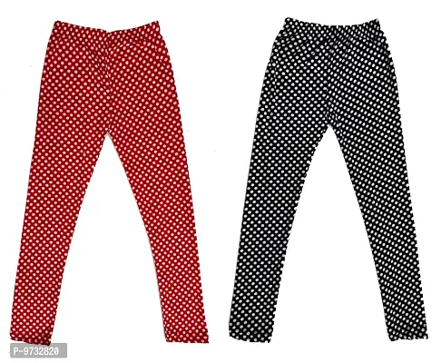 KAYU? Girl's Velvet Printed Leggings Fashionable Ultra Comfortable for Winters [Pack of 2] Red White, Black White