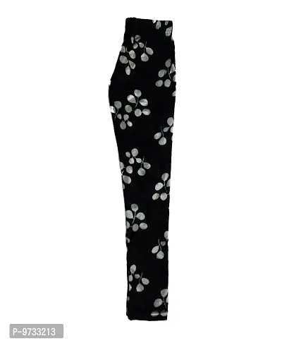 KAYU? Girl's Velvet Printed Leggings Fashionable Ultra Comfortable for Winters [Pack of 2] Black, Black Cream-thumb4