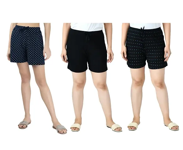 KAYU? Women's Regular Fit Solid and Shorts/Hot Pant [Pack of 3] Black3, Black4,