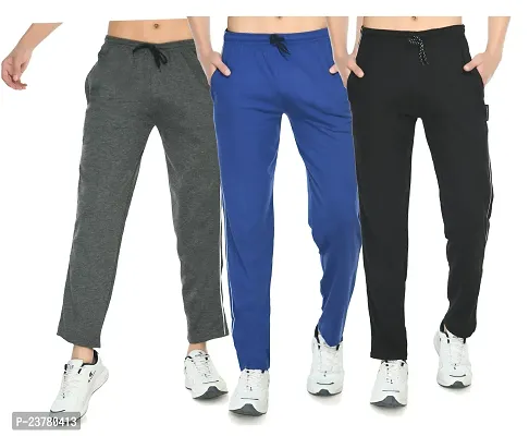 Stylish Fancy Cotton Solid Regular Track Pants For Men Pack Of 3