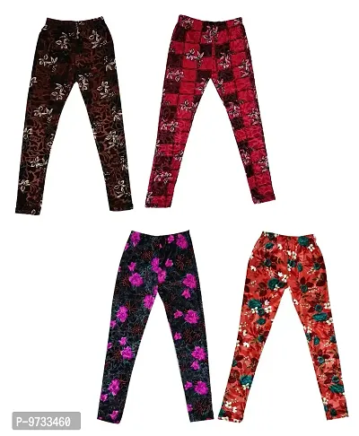 KAYU? Girl's Velvet Printed Leggings Fashionable for Winters [Pack of 4] Multicolor25