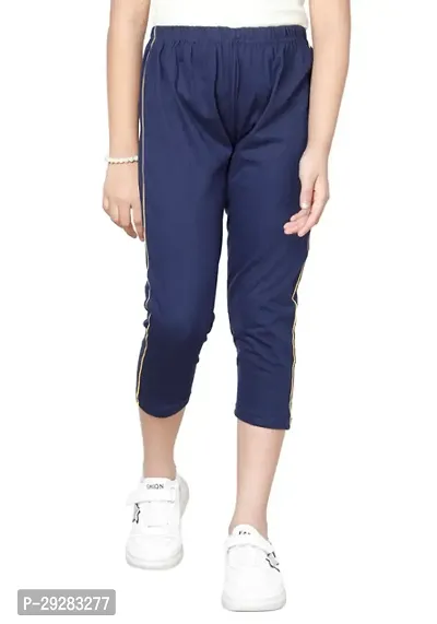 Stylish Navy Blue Cotton Solid Capris For Girl-thumb3