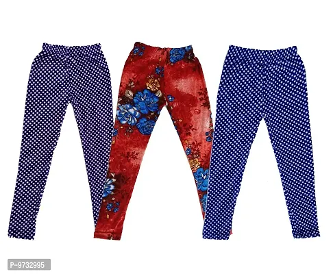 KAYU? Girl's Velvet Printed Leggings Fashionable Ultra Comfortable for Winters [Pack of 3] Navy Blue, Red Blue, Blue