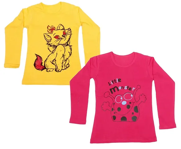 IndiWeaves Girls Full Sleeve T-Shirt Pack of 2(10200-0204-IW-P2-M2_Red::Yellow_8-9 Years)