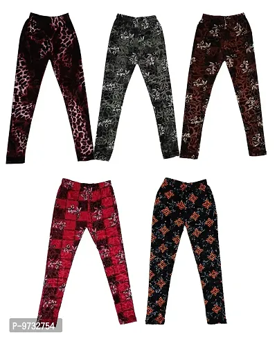 KAYU? Girl's Velvet Printed Leggings Fashionable for Winters [Pack of 5] Multicolor17