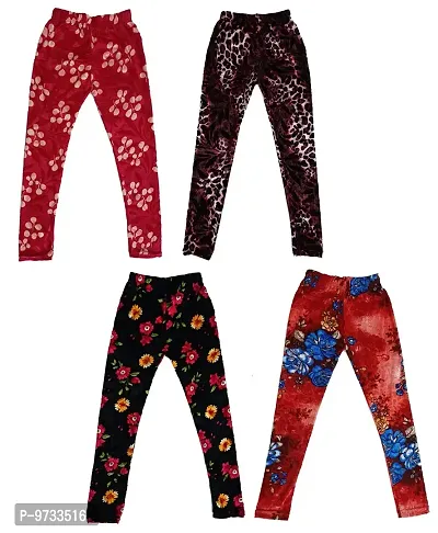 KAYU? Girl's Velvet Printed Leggings Fashionable Ultra Comfortable for Winters [Pack of 4] Red Cream, Dark Brown, Black, Red Blue