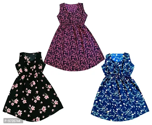 KAYU? Kids Girl's Crepe Printed Frock Dress for Girl's - Regular Fit [Pack of 3] Multicolor15