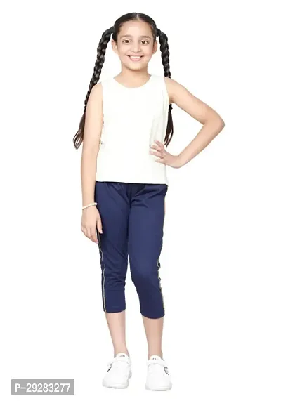 Stylish Navy Blue Cotton Solid Capris For Girl-thumb2