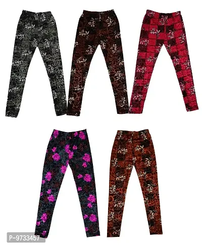 KAYU? Girl's Velvet Printed Leggings Fashionable for Winters [Pack of 5] Multicolor20