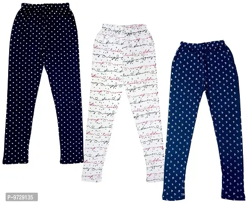 KAYU? Girl's Cotton Printed Leggings Slim Fit Cotton Stretchable Leggings [Pack of 3] Black, White1, Navy Blue-thumb0