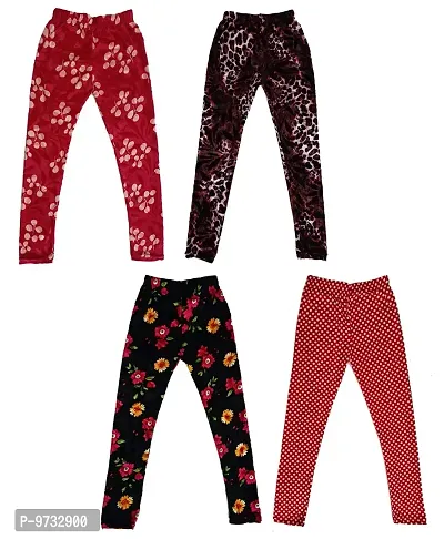 KAYU? Girl's Velvet Printed Leggings Fashionable Ultra Comfortable for Winters [Pack of 4] Red Cream, Dark Brown, Black, Red White