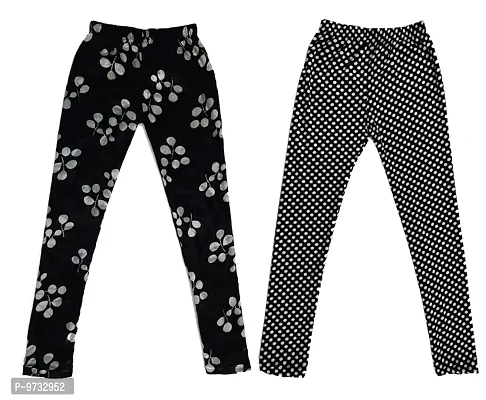 KAYU? Girl's Velvet Printed Leggings Fashionable Ultra Comfortable for Winters [Pack of 2] Black Cream, Black White