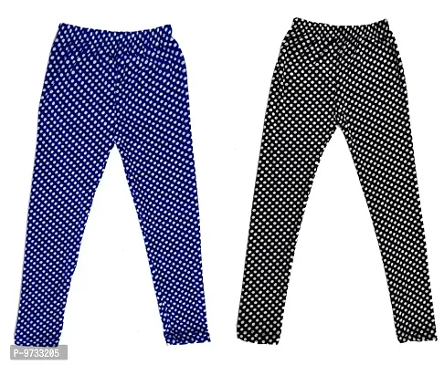 KAYU? Girl's Velvet Printed Leggings Fashionable Ultra Comfortable for Winters [Pack of 2] Blue, Black White