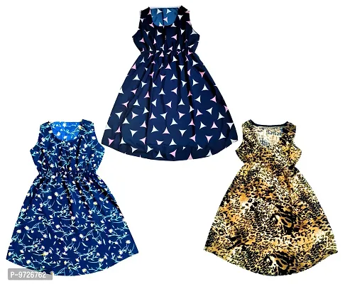 KAYU? Kids Girl's Crepe Printed Frock Dress for Girl's - Regular Fit [Pack of 3] Multicolor3
