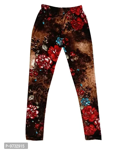 KAYU? Girl's Velvet Printed Leggings Fashionable Ultra Comfortable for Winters [Pack of 3] Brown, Red Cream, Navy Blue-thumb3