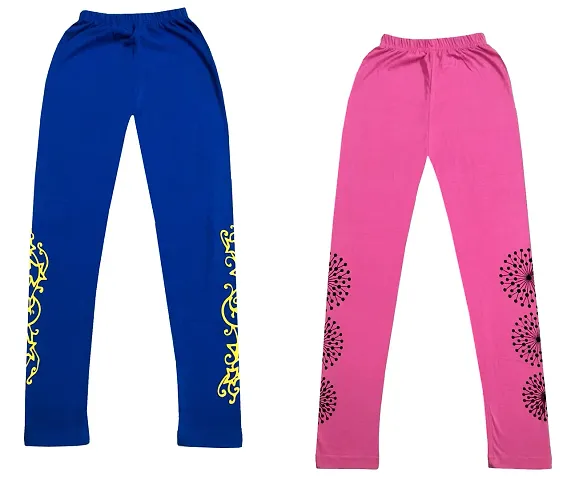 KAYU? Girl's Regular Fit Stretchable Leggings [Pack of 3] Blue, Pink,