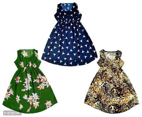 KAYU? Kids Girl's Crepe Printed Frock Dress for Girl's - Regular Fit [Pack of 3] Multicolor1