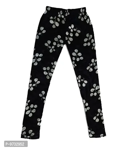 KAYU? Girl's Velvet Printed Leggings Fashionable Ultra Comfortable for Winters [Pack of 2] Black Cream, Black White-thumb3