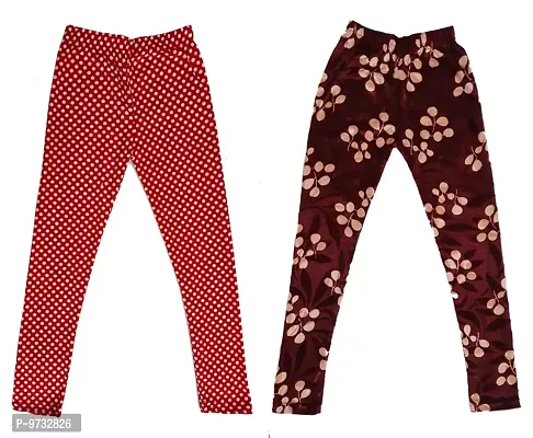 KAYU? Girl's Velvet Printed Leggings Fashionable Ultra Comfortable for Winters [Pack of 2] Red White, Brown Cream