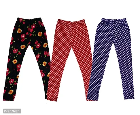 KAYU? Girl's Velvet Printed Leggings Fashionable Ultra Comfortable for Winters [Pack of 3] Black, Red White, Navy Blue