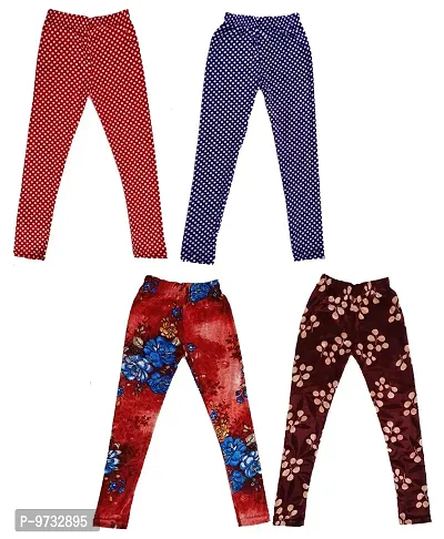 KAYU? Girl's Velvet Printed Leggings Fashionable Ultra Comfortable for Winters [Pack of 4] Red White, Navy Blue, Red Blue, Brown Cream