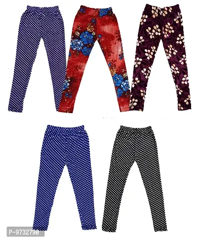 KAYU? Girl's Velvet Printed Leggings Fashionable Ultra Comfortable for Winters [Pack of 5] Navy Blue, Red Blue, Purple, Blue, Black White-thumb0