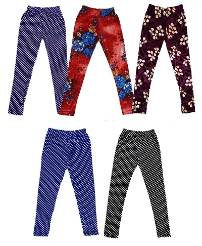 KAYU? Girl's Velvet Leggings Fashionable Ultra Comfortable for Winters [Pack of 5] Blue, Blue, Purple, Blue,