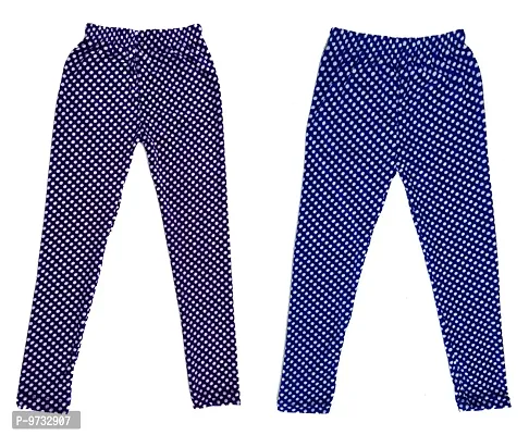 KAYU? Girl's Velvet Printed Leggings Fashionable Ultra Comfortable for Winters [Pack of 2] Navy Blue, Blue