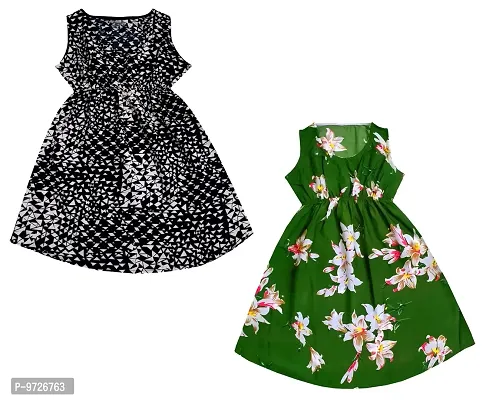 KAYU? Kids Girl's Crepe Printed Frock Dress for Girl's - Regular Fit [Pack of 2] Multicolor12