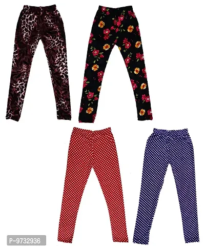 KAYU? Girl's Velvet Printed Leggings Fashionable Ultra Comfortable for Winters [Pack of 4] Dark Brown, Black, Red White, Navy Blue