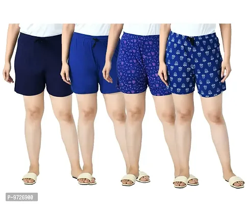 KAYU? Women's Cotton Regular Solid and Printed Shorts/Hot Pant [Pack of 4] Multicolor1