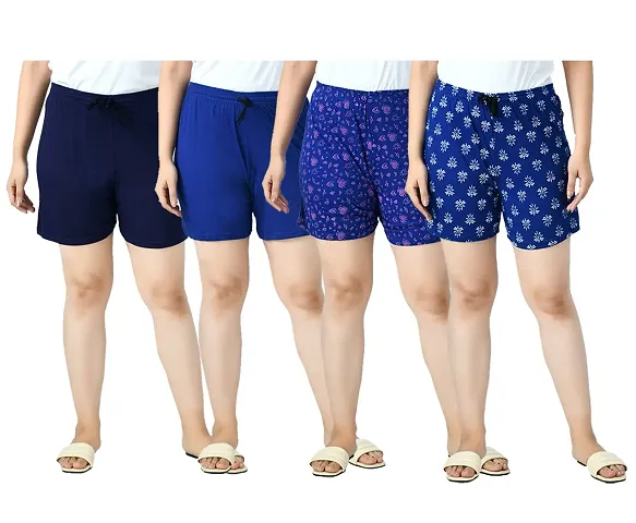 KAYU? Women's Cotton Regular Solid and Printed Shorts/Hot Pant [Pack of 4]