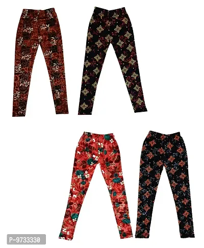 KAYU? Girl's Velvet Printed Leggings Fashionable for Winters [Pack of 4] Multicolor P