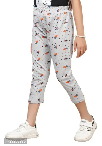 Stylish Grey Cotton Blend Printed Capris For Girl-thumb3