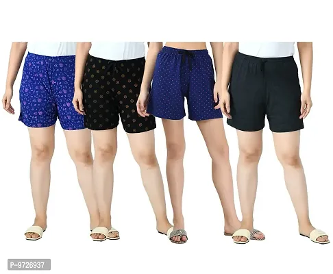 KAYU? Women's Cotton Regular Fit Solid and Printed Shorts/Hot Pant [Pack of 4] Multicolor16