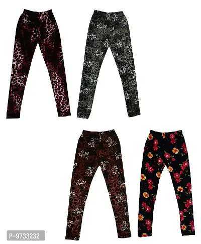 KAYU? Girl's Velvet Printed Leggings Fashionable for Winters [Pack of 4] Multicolor13