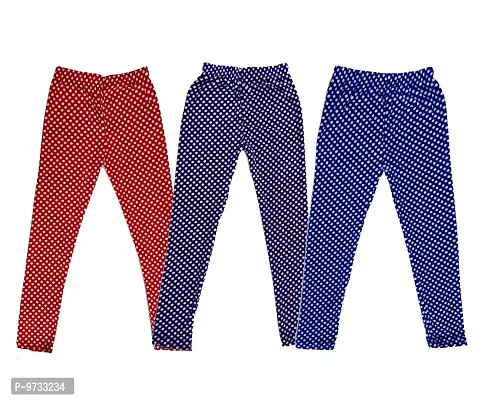 KAYU? Girl's Velvet Printed Leggings Fashionable Ultra Comfortable for Winters [Pack of 3] Red White, Navy Blue, Blue