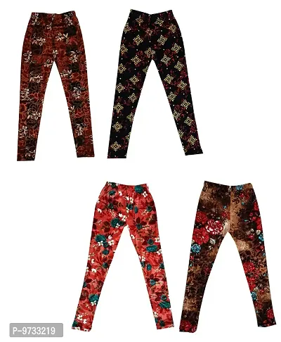 KAYU? Girl's Velvet Printed Leggings Fashionable for Winters [Pack of 4] Multicolor N